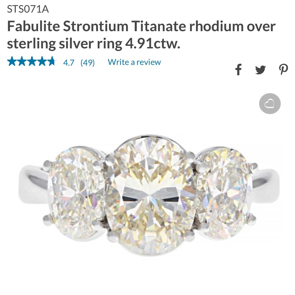 JTV Fabulite Strontium Titanate rhodium over sterling silver ring 4.91ctw Size 7